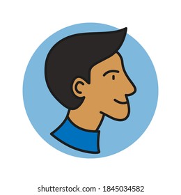 Estilo de línea relleno de icono de avatar de cabeza de los hombres jóvenes. Ilustración de símbolo de etiqueta de foto de perfil masculino. Vector de logotipo Avatars para miembros del empleado. Perfil de usuario de caracteres de dibujos animados de personas
