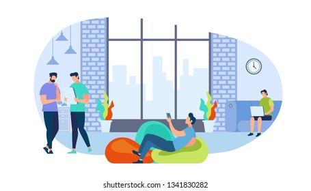 Young Men Holding Gadgets as Smartphone, Laptop, Tablet for Texting, Talking, Info Researching, Learning. Male Characters with Mobile Phones in Modern Room Interior. Cartoon Flat Vector Illustration