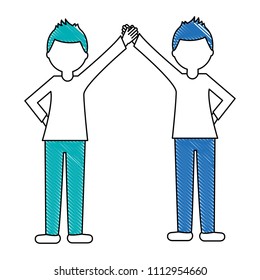 young men holding hands isolated icon