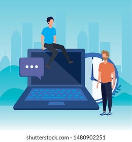 young men with laptop characters