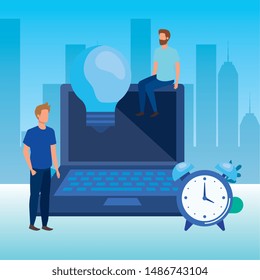 young men with laptop characters