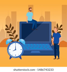 young men with laptop characters