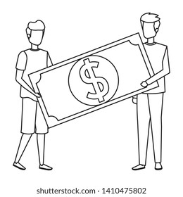 young men lifting bill money dollar characters