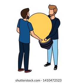 young men lifting bulb light