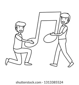 young men lifting music note