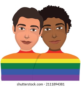Young men lovers couple. Romantic relationship, homosexual, gay, gay flag