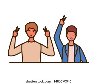 young men on white background