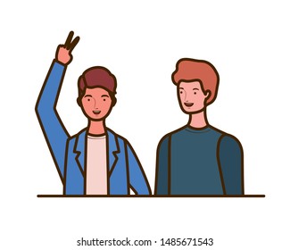 young men on white background