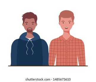 young men on white background