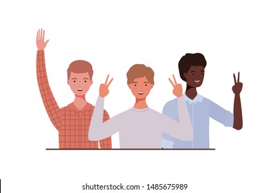 young men on white background