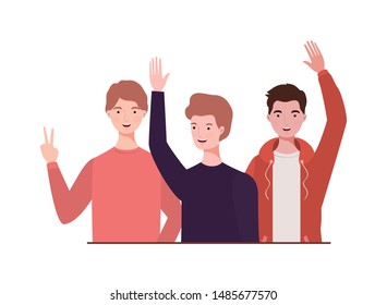 young men on white background