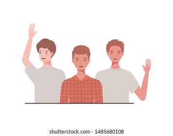 young men on white background