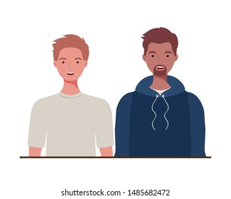 young men on white background