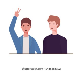 young men on white background