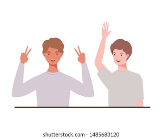 young men on white background
