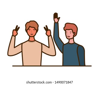 young men on white background