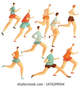 young men are running. a group of men compete in running. men run in sportswear
