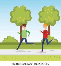young men running in the park