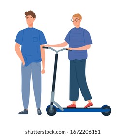 young men with scooter avatar character vector illustration design