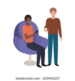 young men sitting in chair avatar character