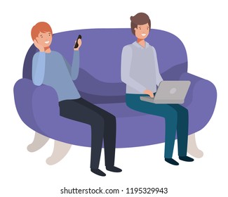 young men sitting on sofa avatar character