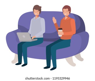 young men sitting on sofa avatar character
