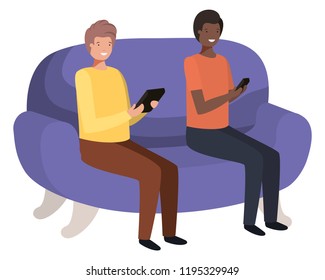 young men sitting on sofa avatar character