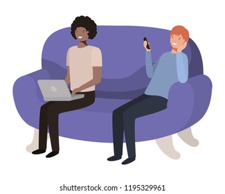 young men sitting on sofa avatar character