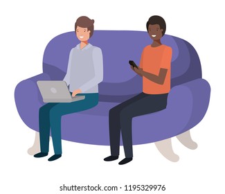 young men sitting on sofa avatar character