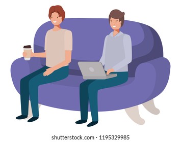 young men sitting on sofa avatar character