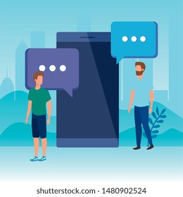 young men with smartphone characters