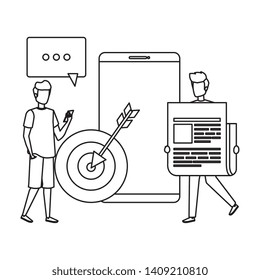 young men with smartphone and target