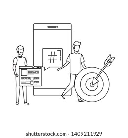 young men with smartphone and target