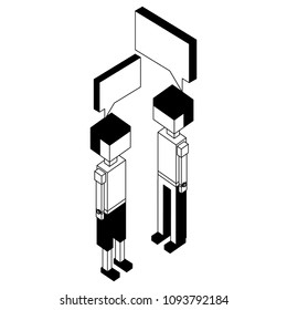 young men with speech bubble isometric icon