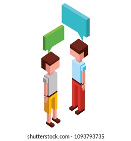 young men with speech bubble isometric icon