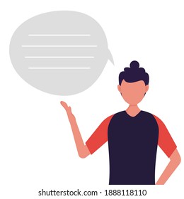 Young men with speech bubble. Vector illustration