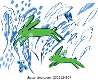 Young men SS24 nature craft watercolor rabbit butterfly animal woods park outdoor graphic vector artwork