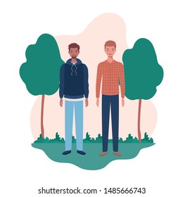young men standing with landscape background