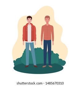 young men standing with landscape background