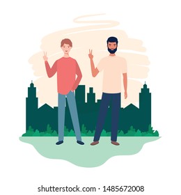 young men standing with landscape background