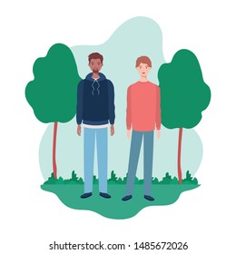 young men standing with landscape background