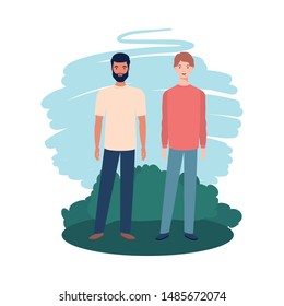 young men standing with landscape background