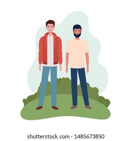young men standing with landscape background
