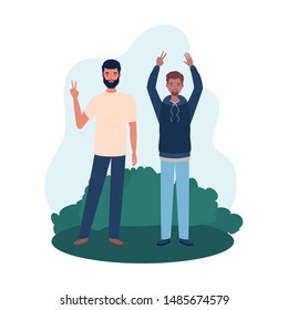 young men standing with landscape background