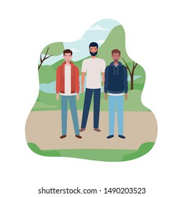 young men standing with landscape background