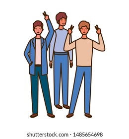 young men standing on white background