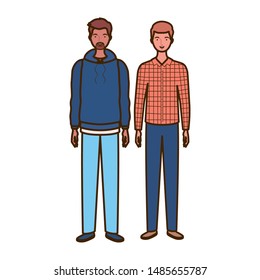 young men standing on white background