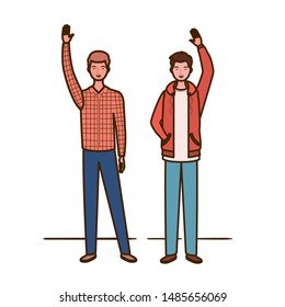 young men standing on white background