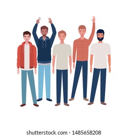 young men standing on white background