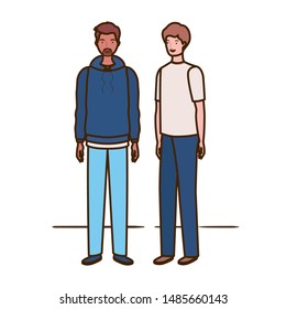 young men standing on white background